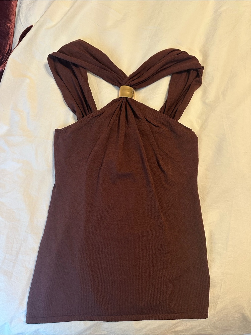 Zara Brown Twist-Front Tank with Gold Ring